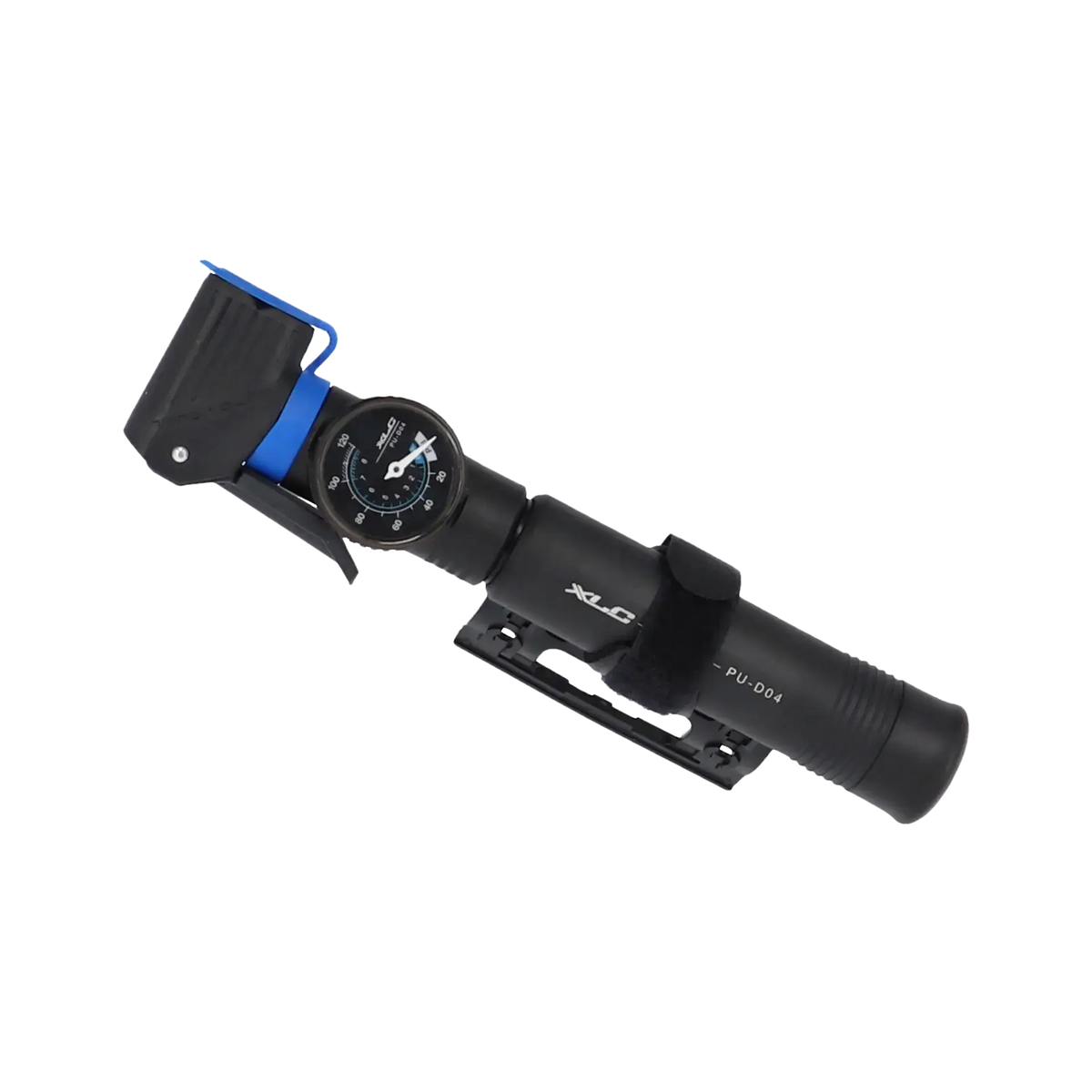 XLC Minipumpe PU-D04 mit Manometer und Dualkopf bis 8 bar – Minipumpe mit Manometer, seitliche Ansicht